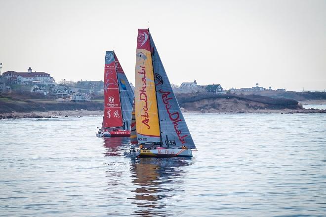 Abu Dhabi Ocean Racing and Dongfeng Race Team battled each other right to the finish line in Newport - Volvo Ocean Race 2015 ©  Ainhoa Sanchez/Volvo Ocean Race
